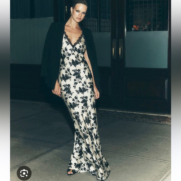 NWT Veronica Beard Hamina Silk and Lace Black and White Floral Maxi Slip Dress - Picture 5 of 5